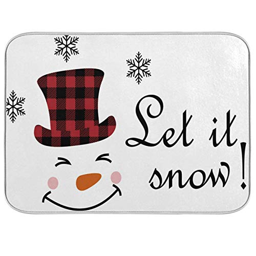 Super Absorbent Dish Drying Mat (Watercolor Cute Christmas Winter Snowman / 18" x 24")