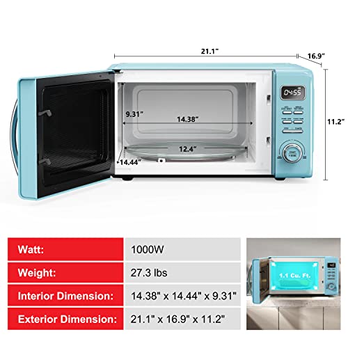 GLCMKZ11BER10 Retro Countertop Microwave Oven with Auto Cook & Reheat (Blue / 1.1 cu ft / Modern)