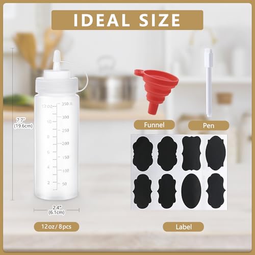 8 Pack 12 oz Plastic Squeeze Condiment Bottles with Cap Lids (8 Count)