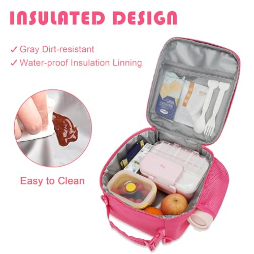 Initial Insulated Lunch Bag for Girls Kids (Rosy Red / E)