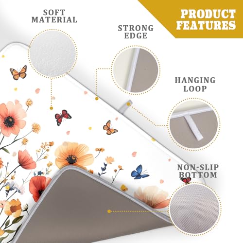 Poppy Flower Dish Drying Mat 18x24 Inch Floral Leaves Dish Drainer Protector Pad Washable Reversible Drying Pad for Kitchen Counter Sink (Poppy Flower / 18 x 24 inch)