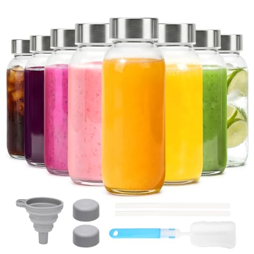 Glass Juice Bottles with Lid 12 oz (Clear Glass Bottle 8 Pack / 12 Ounces)