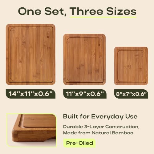 Wooden Cutting Boards for Kitchen Meal Prep & Serving (3-Piece / Carbonized)