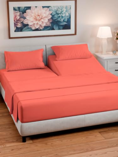 Flex Top Split Head King 4 Piece Sheet Set (28 - Coral / Split Head/Flex Top)