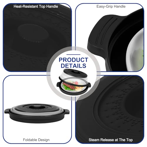 Microwave Splatter Cover for Food with Handle &Heat (Black)