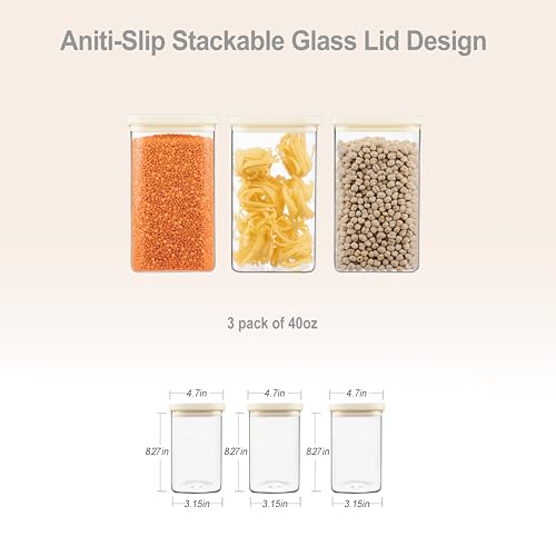 Glass Food Storage Jar with Glass Lid in Ractangle Shape (White-R3P-40oz)