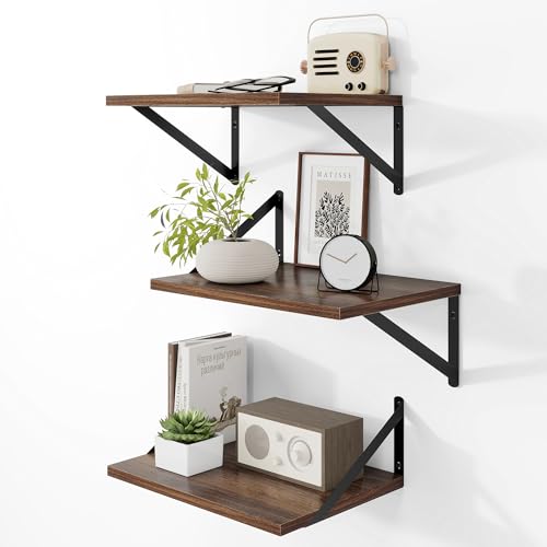 16W x 12D Deep Floating Shelves Set of 3 Walnut (Walnut With Black Metal Bracket / 16wx12dx5.8h)