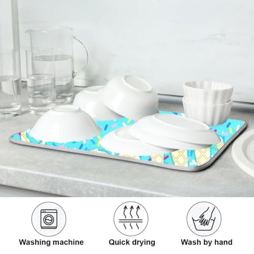 Teal Blue Ice Cream Drying Mat for Kitchen Counter Absorbent Microfiber Drying Pad (18" x 24")