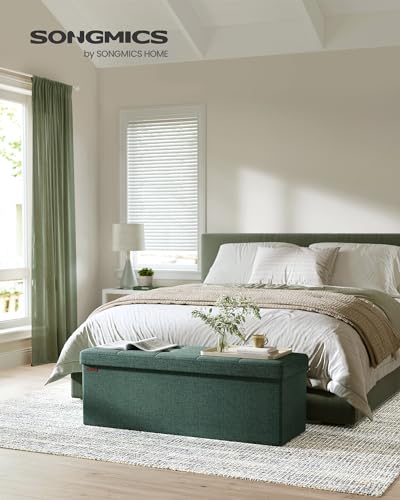 43.3 Inches Folding Storage Ottoman Bench (Retro Green / 15"D x 43"W x 15"H (without Flipping Lid))