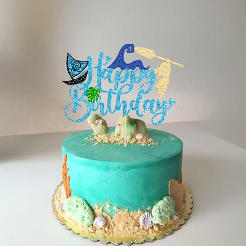 1Pcs Summer Cake Topper Glitter Tree Flower Happy Birthday Cake Pick Decoration for Tropical Hawaiian Luau Theme Baby Shower Kids Birthday Party Cake Decorations Supplies Blue (Blue 4)
