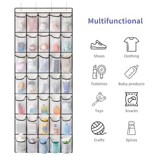 35 Pockets Over the Door Shoe Organizer (White - 35 Pockets)