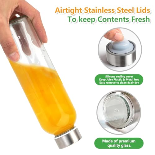 18 oz Glass Water Bottles with Stainless Steel Lids