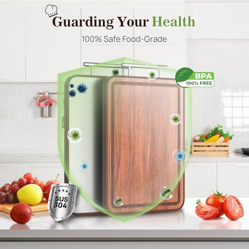 Double Sided Stainless Steel and Ebony Cutting Board (16.3"L x 11"W)