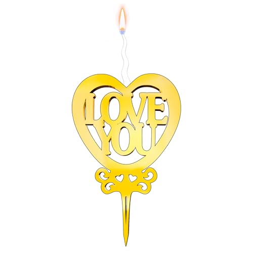 Love You Reusable Gold Romantic Cake Candle