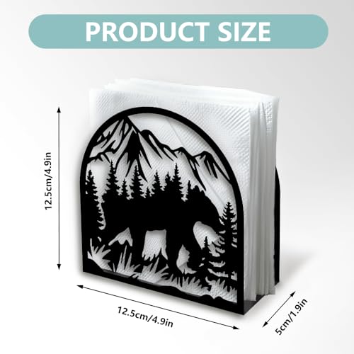 Forest Mountain Decorative Black Metal Napkin Holder for Table