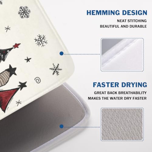 Winter Snowman Gnome Dish Drying Mat Xmas Tree Dishes Pad 18"x24" Microfiber Fast Dry Dish Drainer Rack Mats Kitchen Countertop Accessories (Winter Snowman Gnome / 18x24 inch)