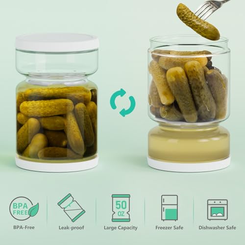 Glass Pickle Container with Strainer (White)