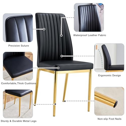 Black Dining Chairs Set of 4 Modern Kitchen Chairs PU Leather Chair with Metal Legs Armless Upholstered Chair for Dinner Room (G- Black)