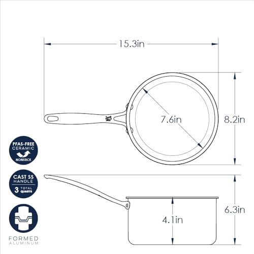 Basalt Formed Aluminum Sauce Pan (3-Quart / Nonstick Ceramic Coating)