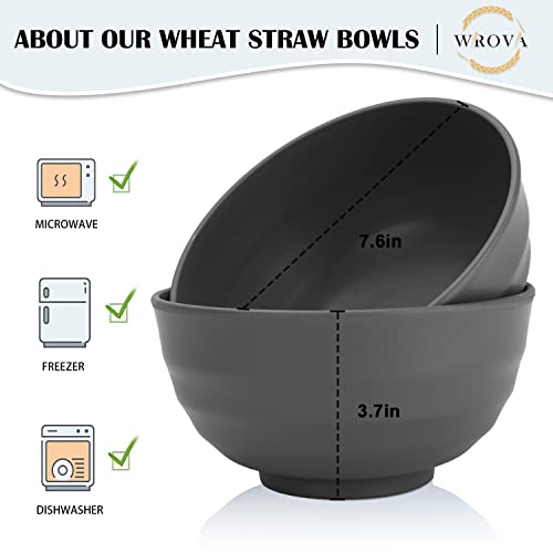 Wheat Straw Bowls Set 60 OZ Unbreakable Large Cereal Bowls Set of 6 Microwave and Dishwasher Safe Bowls Big Bowls for Apartment and Dorm BPA Free Soup Bowl for Serving Oatmeal and Salad (60 oz / Deep Grey)