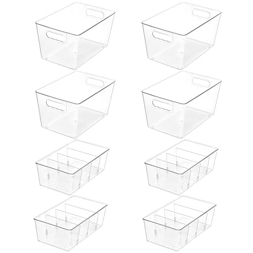 8 Pack Clear Storage Bins Set for Pantry Organizer (Set C)