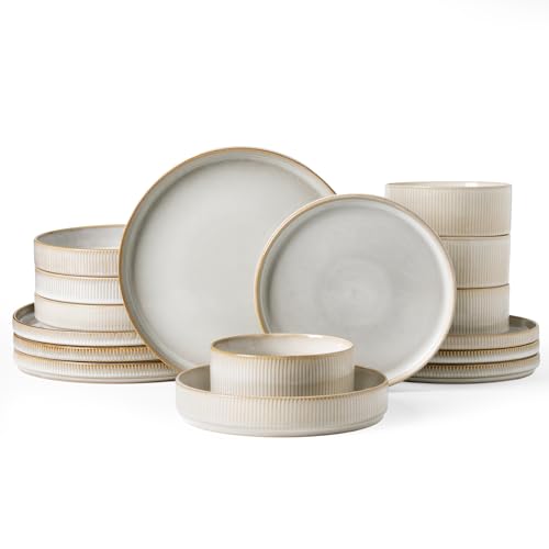 Star Stoneware Dinnerware Sets with Pasta Bowls (Cappuccino White)