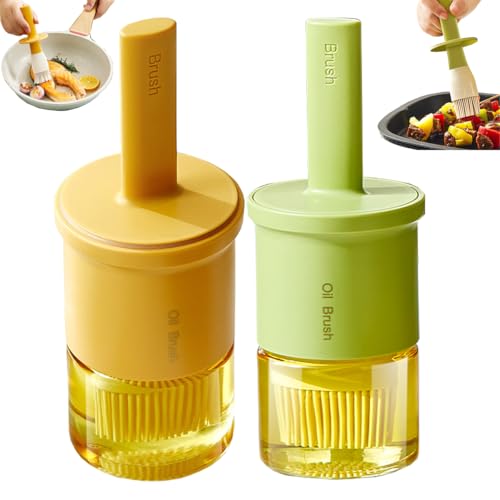 Glass Oil Dispenser with Heat Resistant Brush (Oil Dispenser-Green&Yellow)