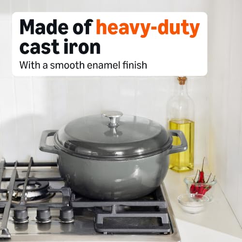 Enameled Cast Iron Dutch Oven Pot with Lid (Gray / 6-Quart)