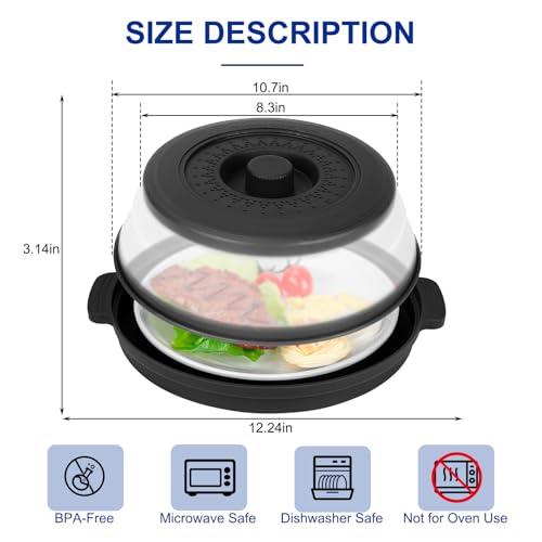 Microwave Splatter Cover for Food with Handle &Heat (Black)