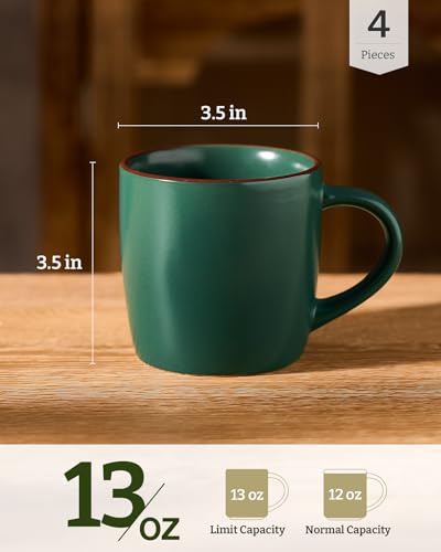 Mercury Coffee Mugs 13 oz (Mercury-Dark Green / 4 Count (Pack of 1))