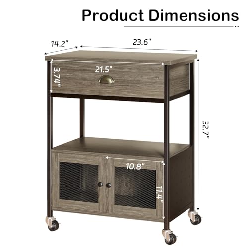 Coffee Bar Cart Cabinet (Wash Grey)