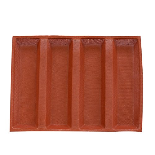 Silicone Bread Forms 12" Hot Dog Bread Molds Non Stick Silicone Coated Fiber Glass Bakery Trays Moulds (4 Caves 12" Hot Dog Shape)
