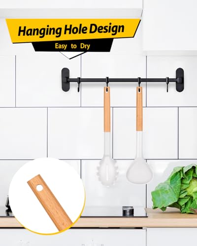 Silicone Soup Ladle and Pasta Spoon Set with Wooden Handle (2 Count)