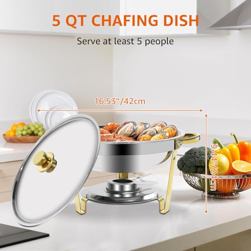 Gold & Silver Chafing Dishes for Buffet with Lid 5QT (4 PACK)