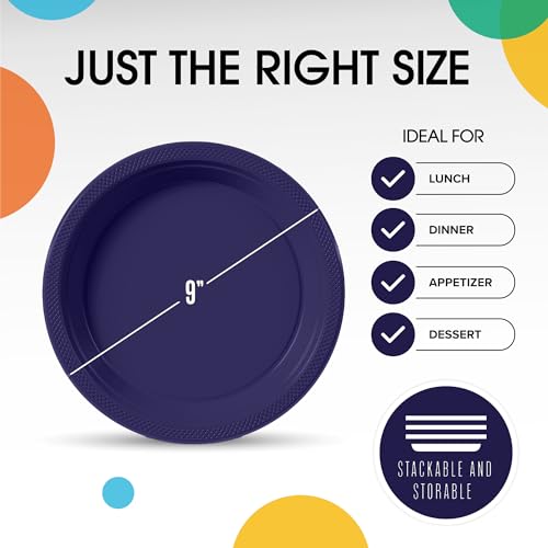 Party Solids Sturdy Navy Plastic Plates 9" Party Plates 100 Pcs (9 inch / Navy)