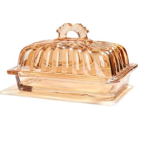 Vintage Fancy Amber Glass Butter Dish with Arch Handle Lid (Amber-4 / Butter Dish)