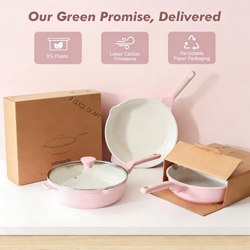 Nonstick Ceramic Skillet with Lid 10 (Sakura Pink / 10-inch/3.5QT)
