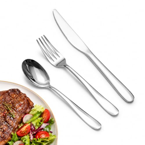 Stainless Steel 12PCS Dinner Set combo with 4 Dinner Knives (7.3''-9.1''Silverware set for 4)