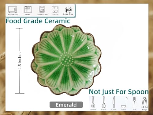 Ceramic Spoon Rest for Stove Top (Cracks Deco, Emerald)