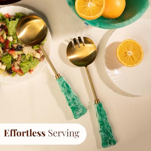 Resin Metal Salad Servers (12 x 3 inches / Metal Aqua)