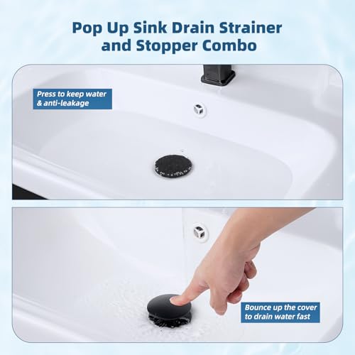 Upgraded 3 in 1 Bathroom Sink Drain Strainer (Matte Black)