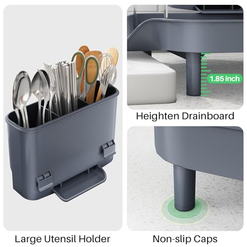 Expandable Dish Drying Rack for Small Kitchen Counter (Gray)