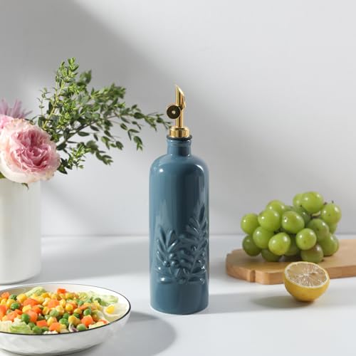 Sweejar 18 Oz Oil Dispenser for Kitchen with Gravity Spout (Fog Blue / 18 Oz(Gold Spout))