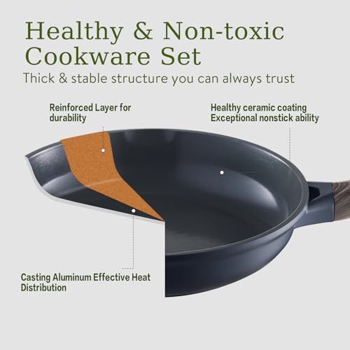 22 Piece Ceramic Cookware Set (Ash Gray)