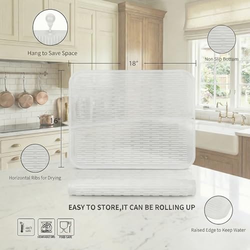 Silicone Dish Drying Mat for Multiple Usage (Translucent / 18"L x 16"W)