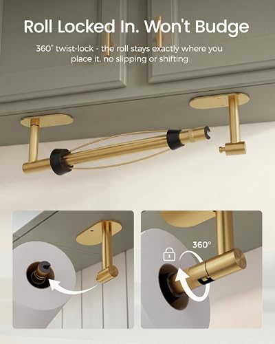 Gold Paper Towel Holder Under Cabinet with Damping Self Adhesive (Gold / One Hand Tear Holder)