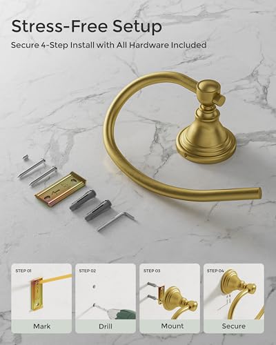 Gold Towel Ring Wall Mounted for Bathroom (Gold)