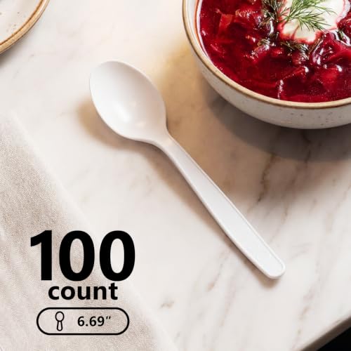 100 Count White Plastic Spoons Heavy Duty (White)