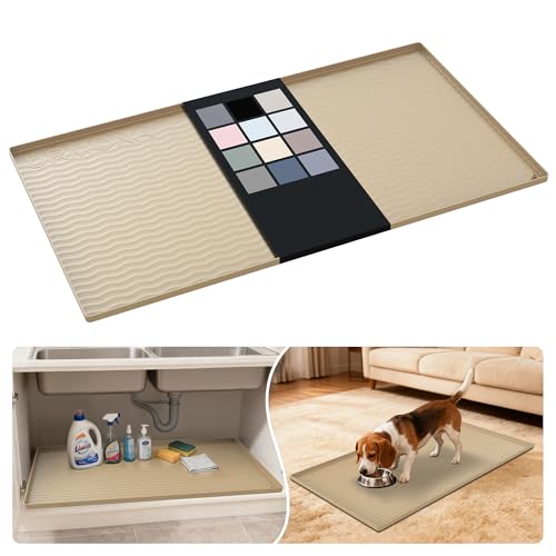 Waterproof Silicone Under Sink Mat 40'' x 22'' Shelf Liner for Kitchen and Bathroom (Khaki / 22"W x 40"L)
