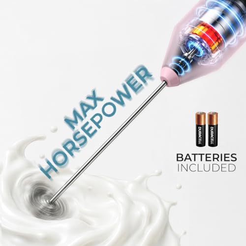 Powerful Milk Frother AA Batteries Included (New Pink / Compact Frother + Batteries)
